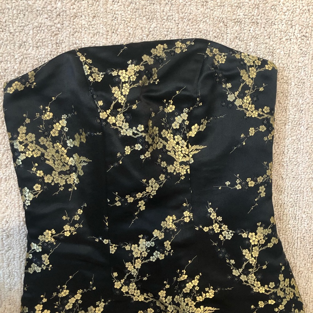 Vintage Oriental Floral Dress with Steel Boning
